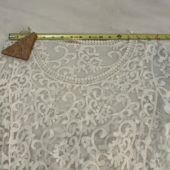 Capri Cream Lace Long Sleeve Beach Pool Boho Embroidered Coverup Top Sz L - Picture 8 of 9